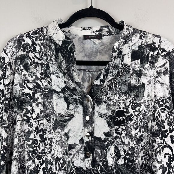 Cocomo Top Small Black White Stretch Popover Blouse Romantic Boho Chic Artsy - Picture 2 of 7